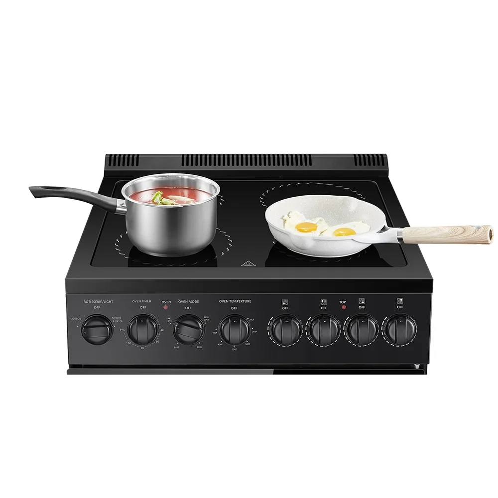 Lanbo 24 in 2.9 CU ft Freestanding Electric Range with Rotisserie and True Convection Oven and Timer