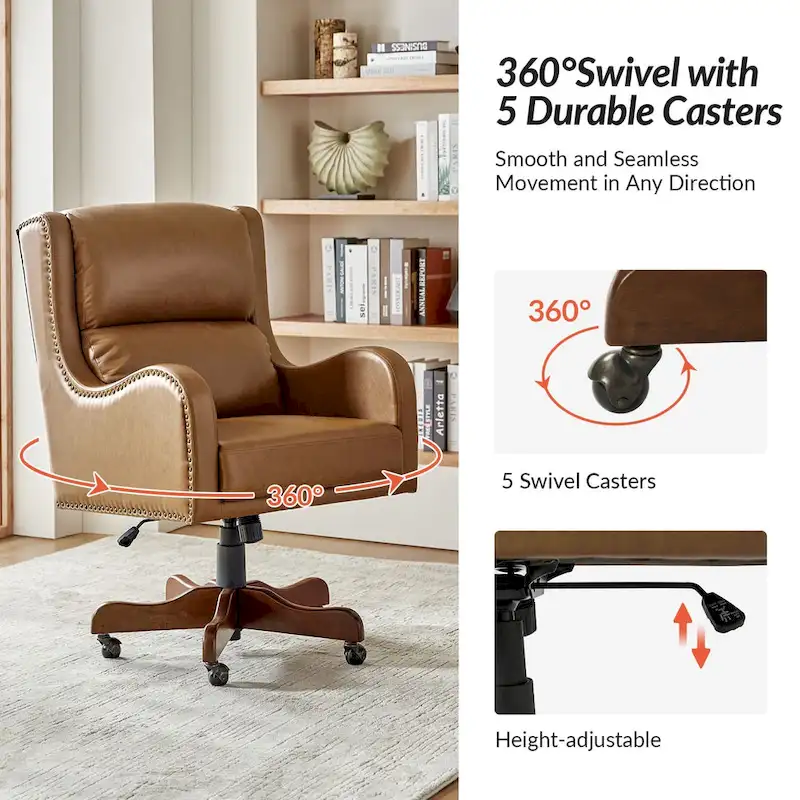HULALA HOME Pete Adjustable Height Faux Leather Swivel Executive Chair with Tilt Mechanism