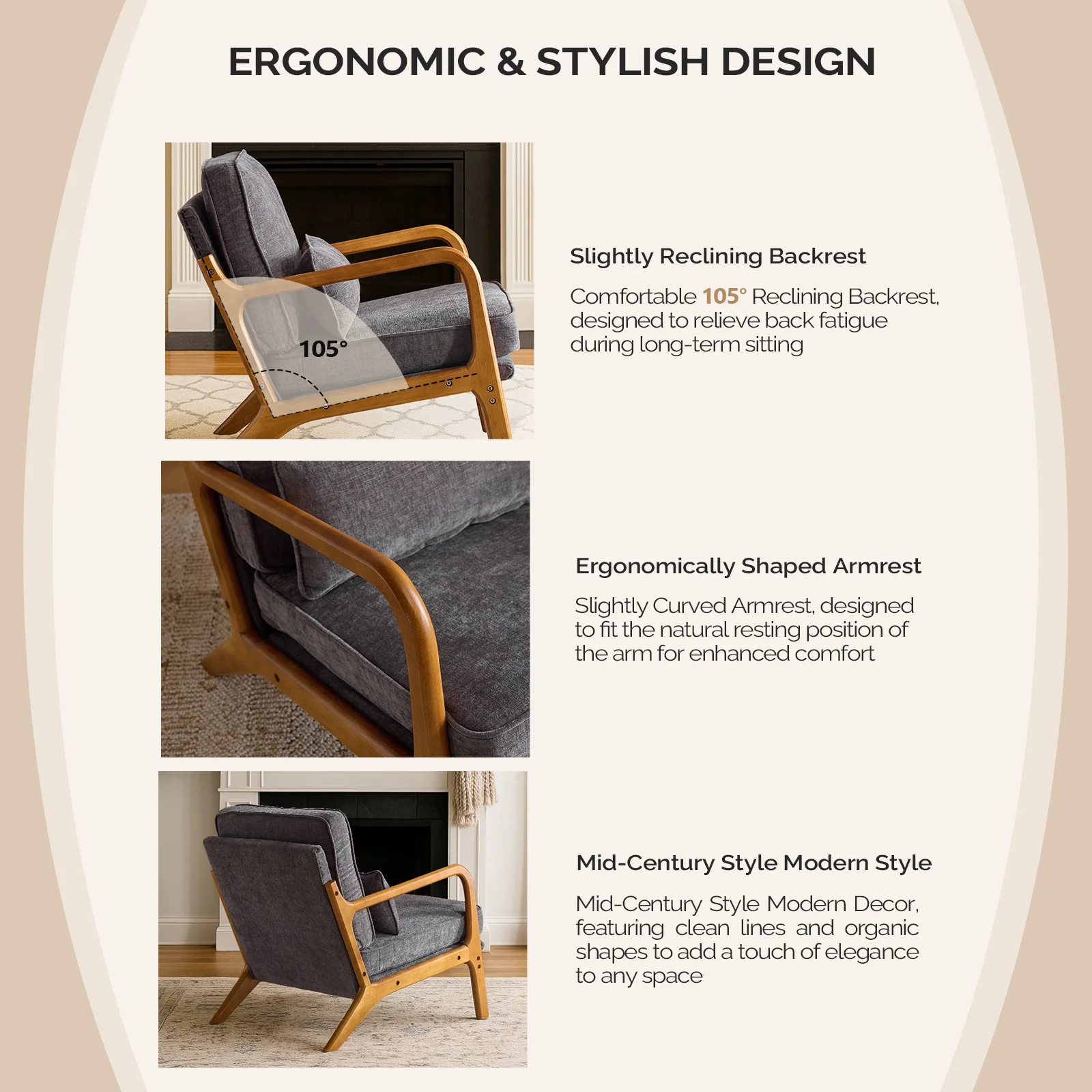 Ktaxon Accent Chair Corduroy Upholstered Armchair, Reading Club Chair with Pillow and Solid Wood Frame for Living Room Bedroom Furniture Off White - Image 135