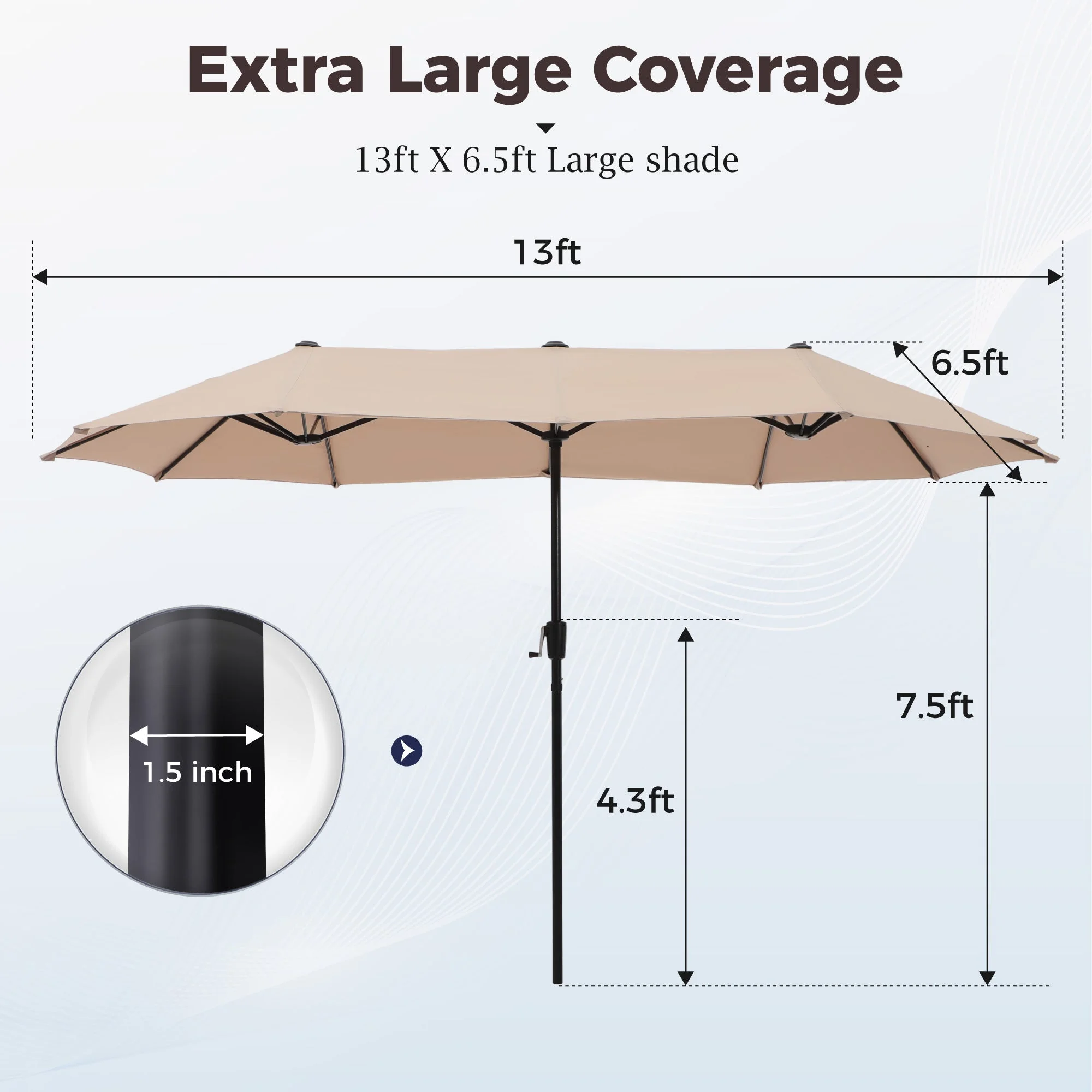 Alpha Joy 8-Piece Outdoor Patio Dining Set with 13 ft Umbrella, Rattan Chairs & Rectangle Table Set for 6, Beige Umbrella - Image 17