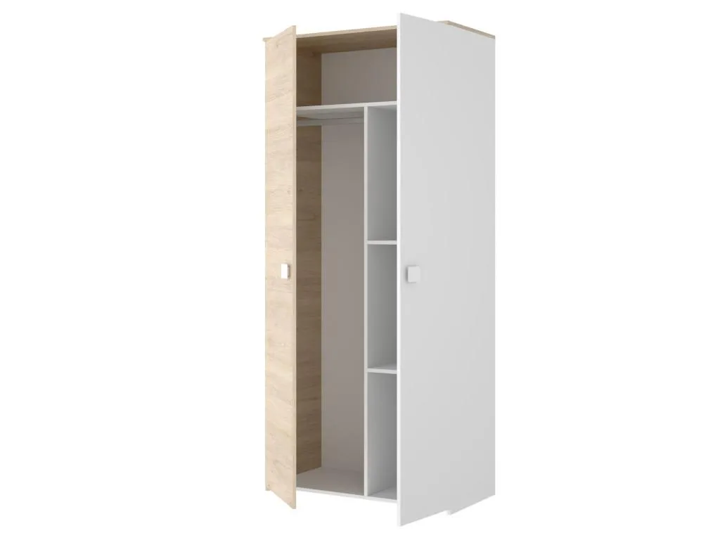 Armario Nidovia de 2 puertas, ancho 90 cm, en color roble y blanco. ynp117893