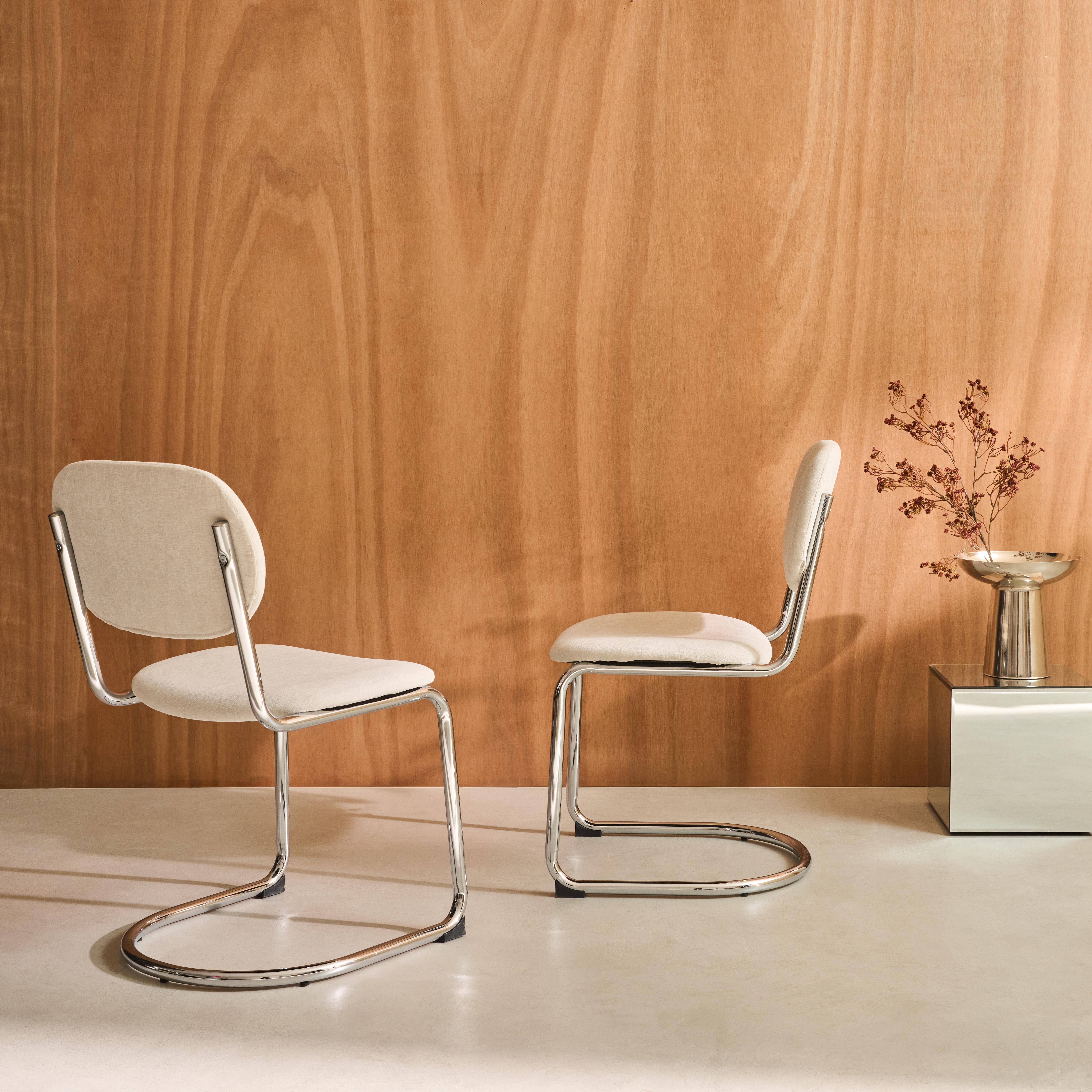 Maloa tela - Silla cantilever redondeada de metal, tela chenille y patas cromadas ,set de 2
