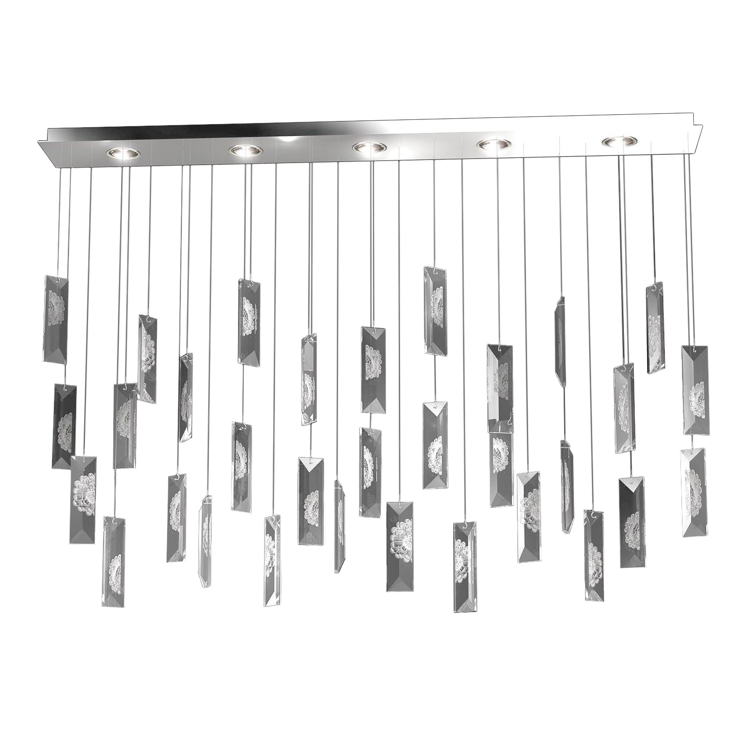 SUSPENSION SERENE 32 PRISMES SIMPLES - CRISTAL INCOLORE, FINITION NICKEL (PLAQUÉ)