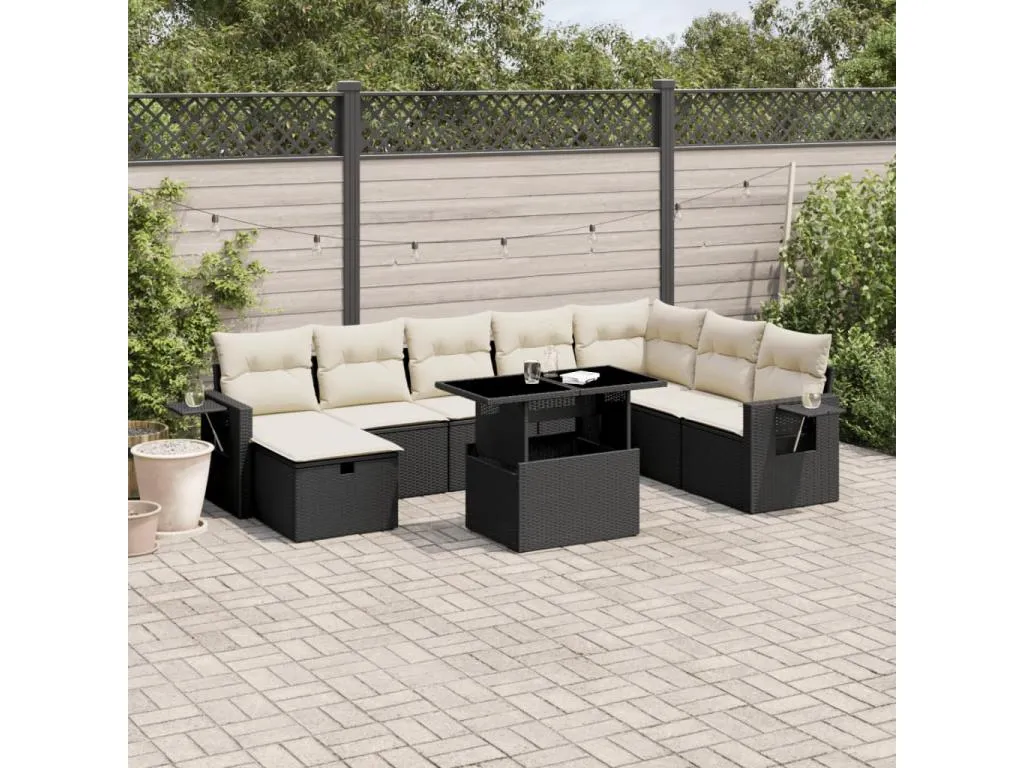 Set de sofás de jardín 8 piezas y cojines ratán sintético negro ZTPO75708