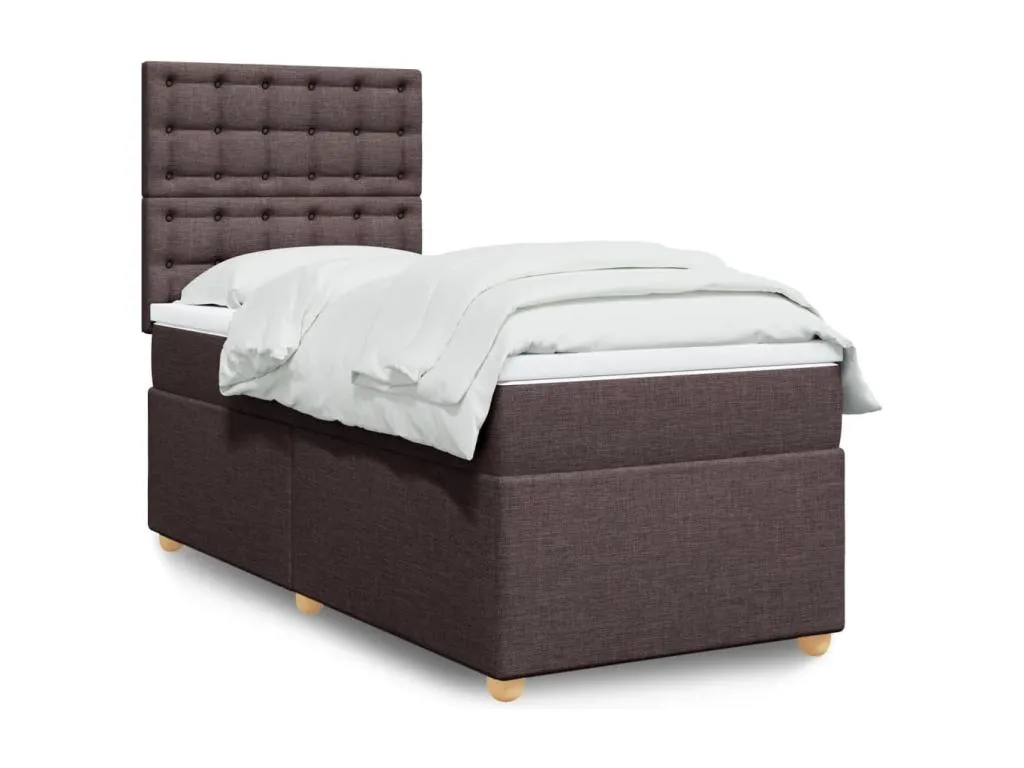 Cama box spring con colchón tela marrón oscuro 90x200 cm jln3521342