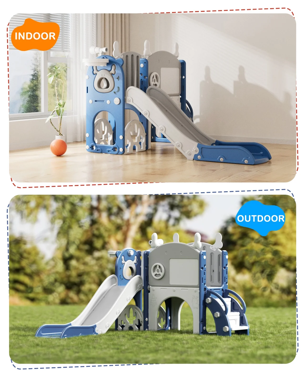 Korimefa 11-in-1 Toddler Slide Set with Golf, Basketball Hoop, Kids Slide for Toddlers Age 1-4, Climber Slip and Slides, Baby Outdoor Toys - Image 17