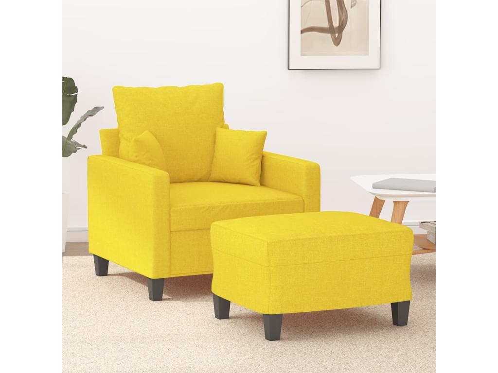 Sillón con taburete tela amarillo claro 60 cm
