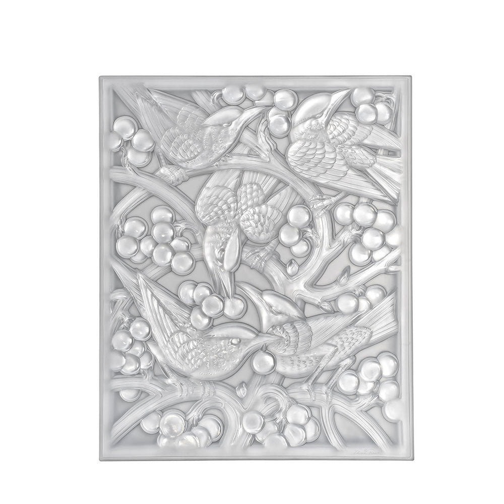 PANNEAU DÉCORATIF MERLES ET RAISINS TÊTE BAISSÉE - CRISTAL INCOLORE, MIROITÉ, CHROMÉ