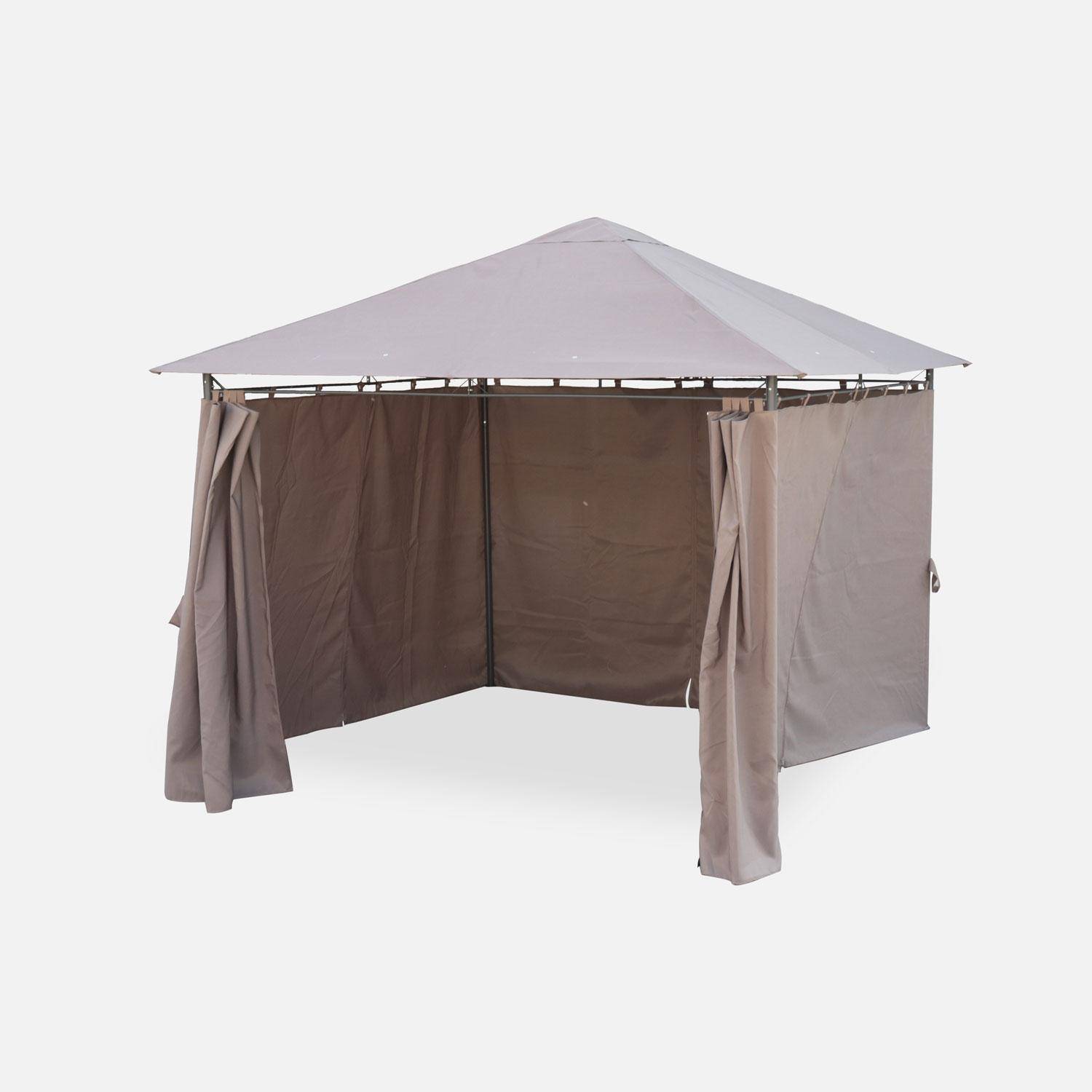 Elusa - Gazebo de jardín con cortinas 3x3m