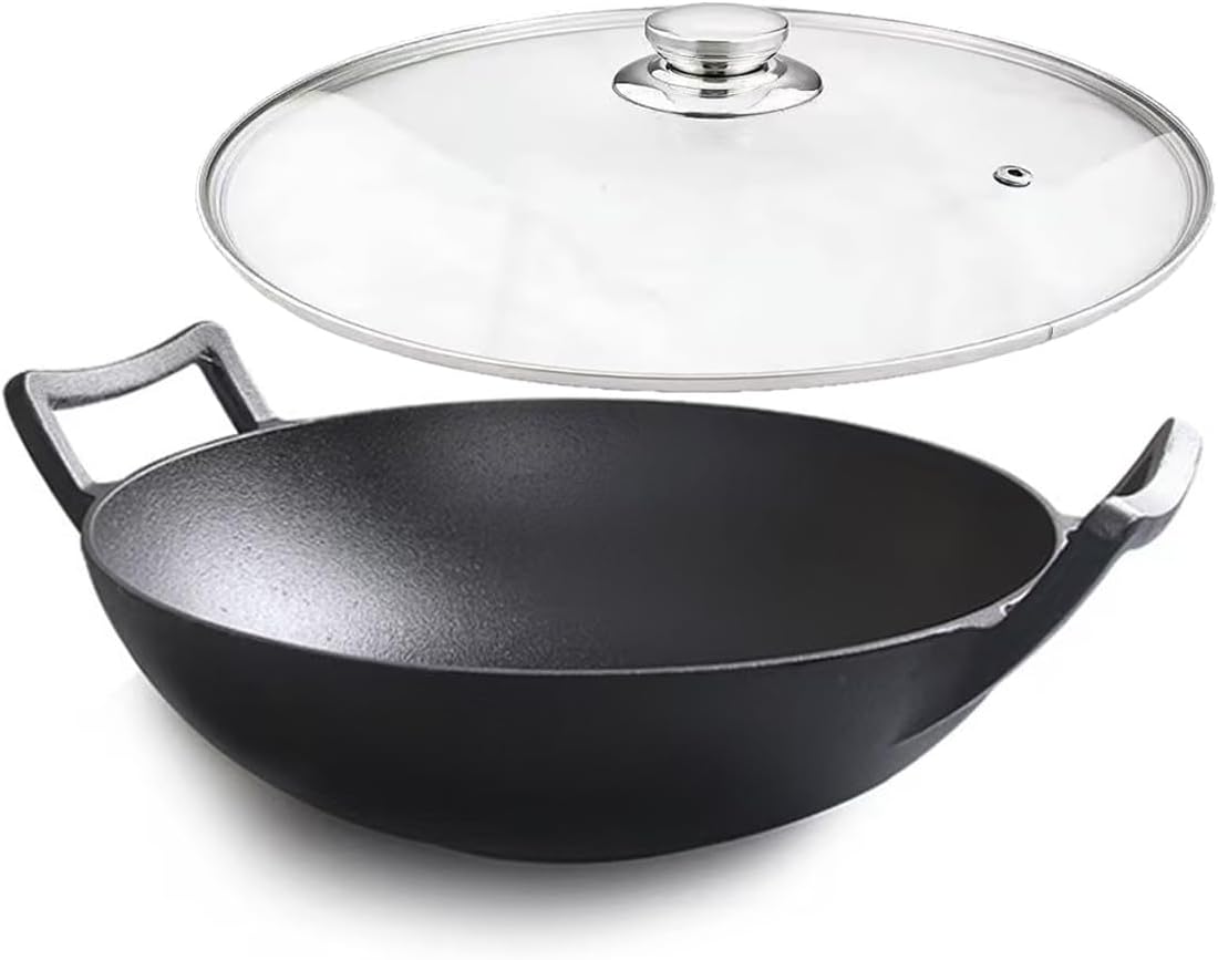 Cast Iron Wok with Lid (Wok with Lid 12 inch)