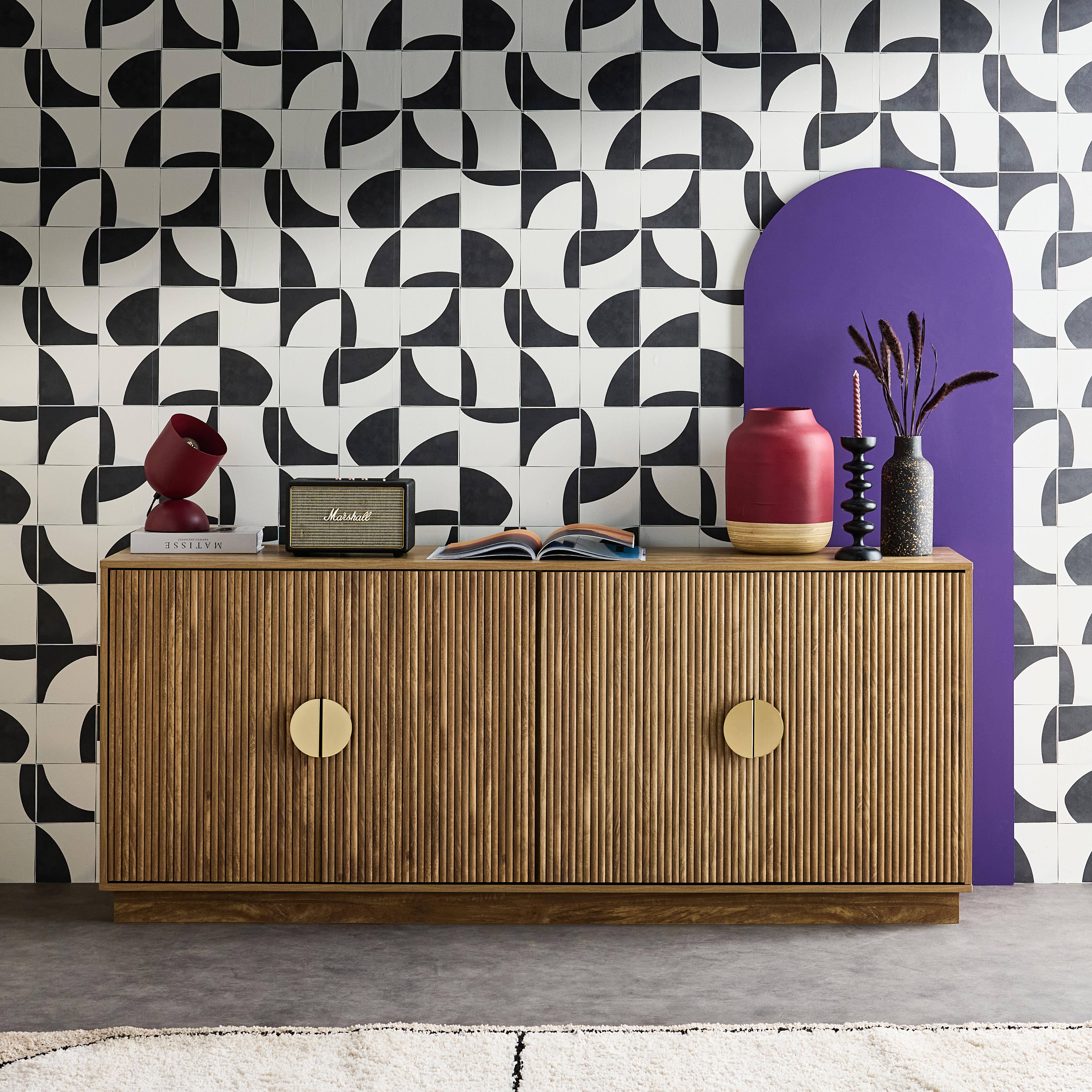 Celian - Aparador exótico de 4 puertas efecto madera de mango, 180cm