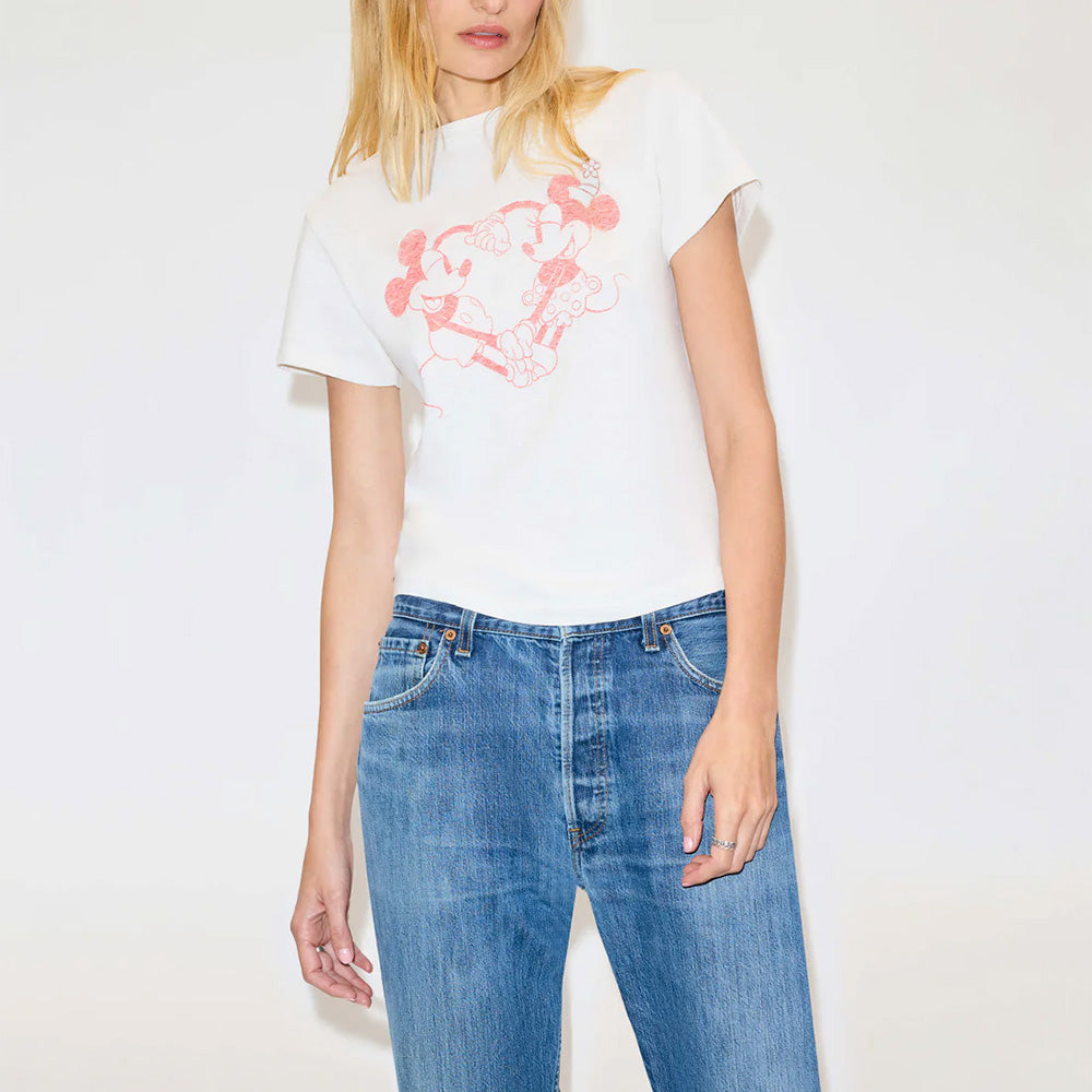 RE/DONE -T-Shirt Disney Heart Hands -Vintage White