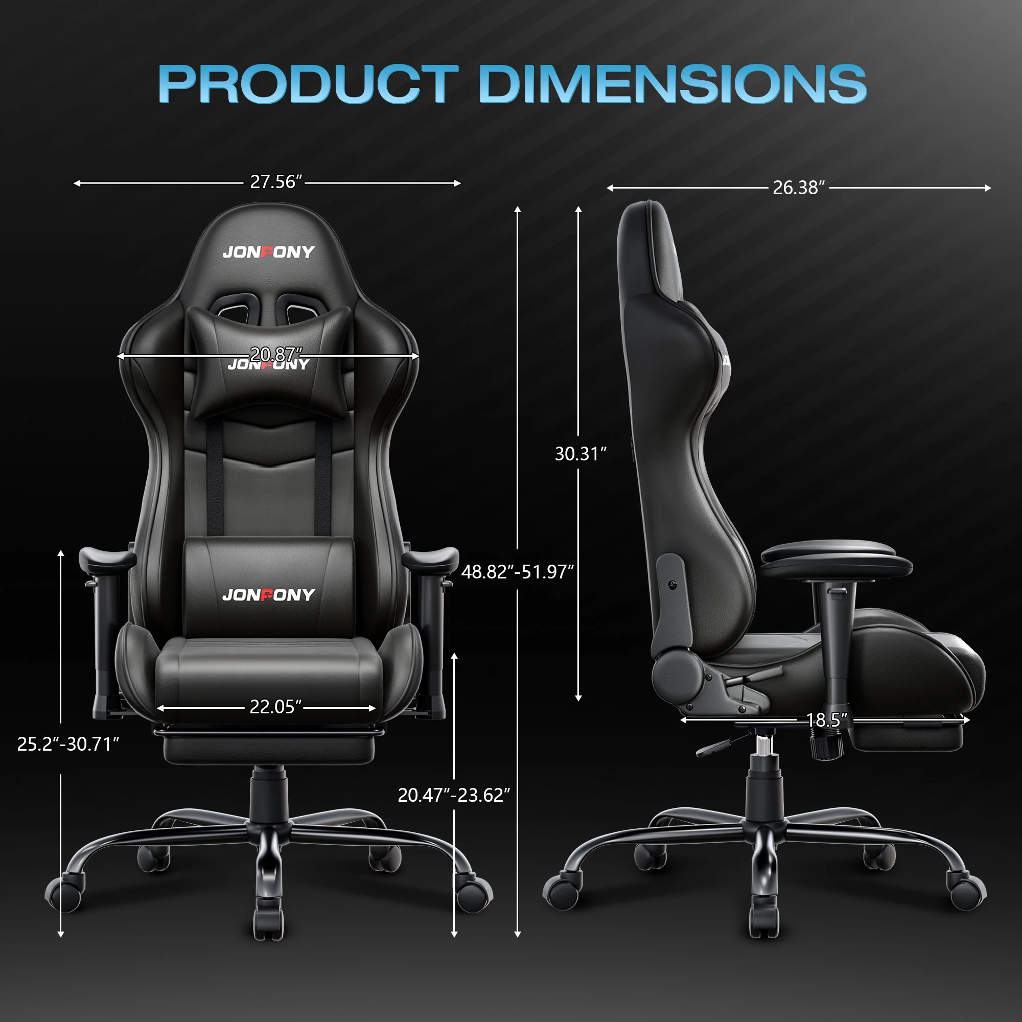 JONPONY Big and Tall 500LBS Gaming Chair, Ergonomic Design, Gamer Chair PU Leather with Footrest and Lumbar Support, High Back Office Chair Support 8 Hours Long Sitting, Computer Chair,Red - Image 59