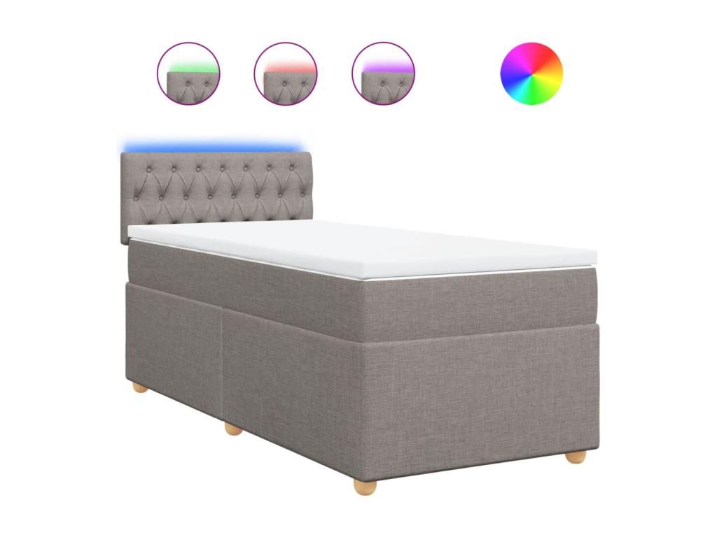 Cama box spring con colchón tela gris taupe 90x200 cm