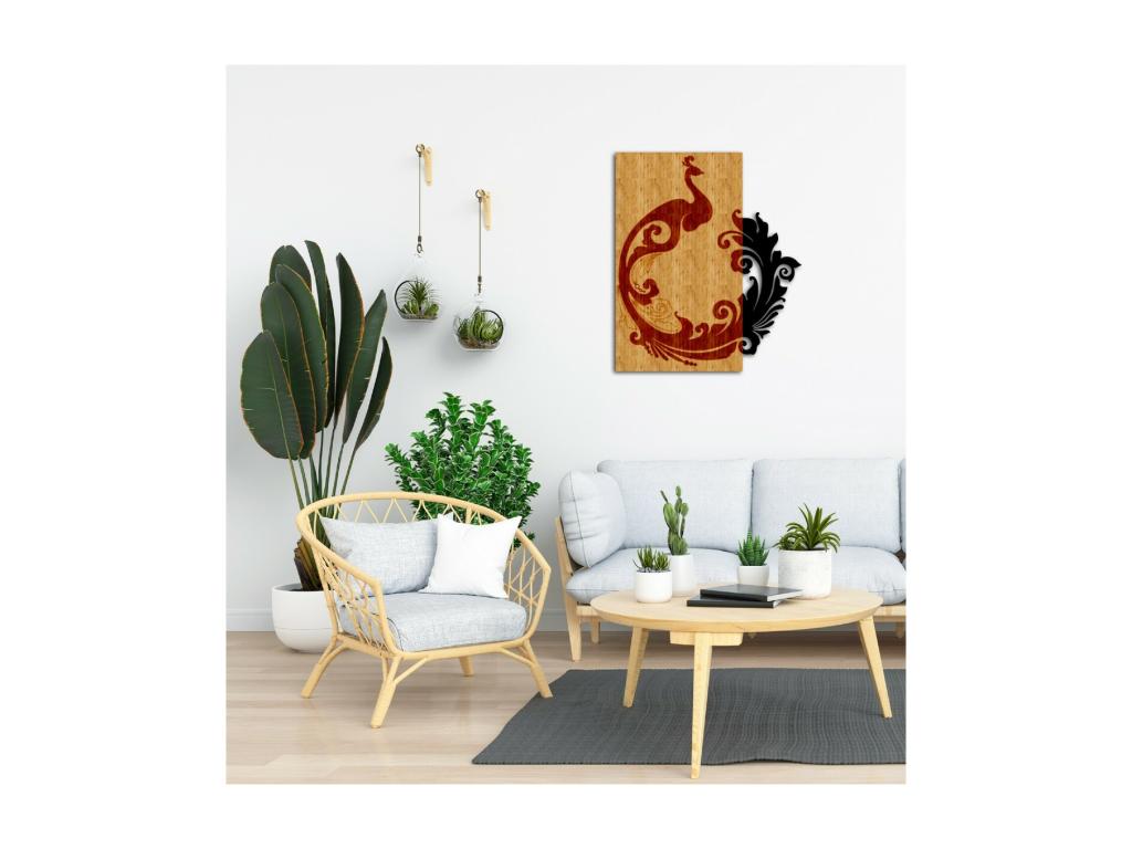 Decoración de Metal y Madera Pavo Real 1, Madera, 43x1,8x50 cm, Casaplu