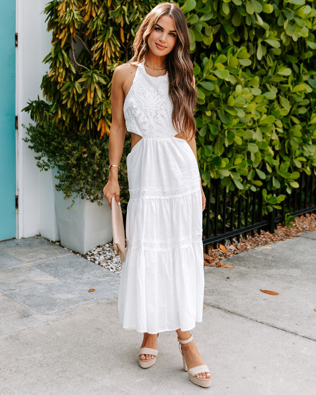 Falisha Cotton Linen Crochet Halter Midi Dress - Off White - FINAL SALE - Se7enfashion