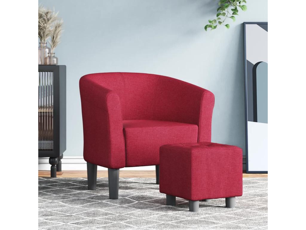 Sillón con taburete tela rojo tinto