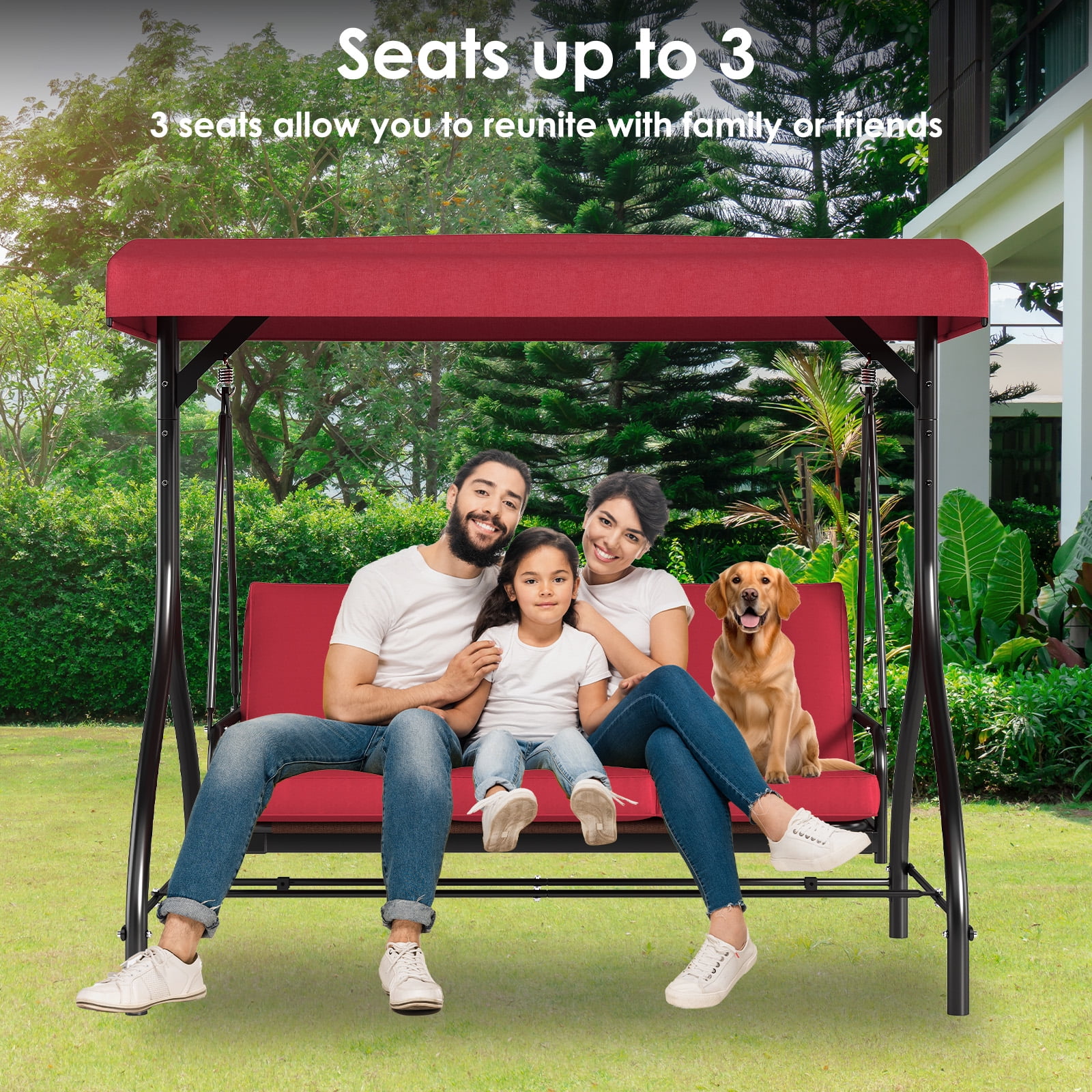 Arlopu 3 Person Porch Swing Outdoor Converting Canopy Swing Glider with Canopy - Image 23