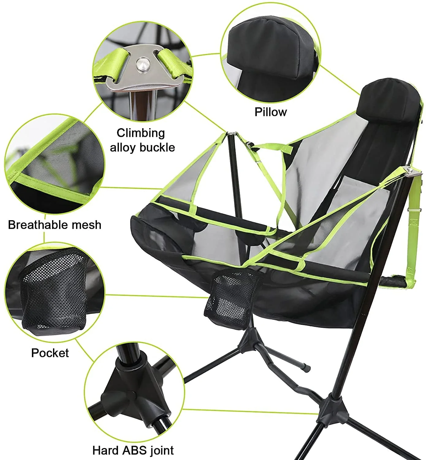 VEANERWOOD Folding Rocking Camping Chair With Pocket, Steel, 330lbs Capacity - Image 5 VEANERWOOD Folding Rocking Camping Chair With Pocket, Steel, 330lbs Capacity - Image 5