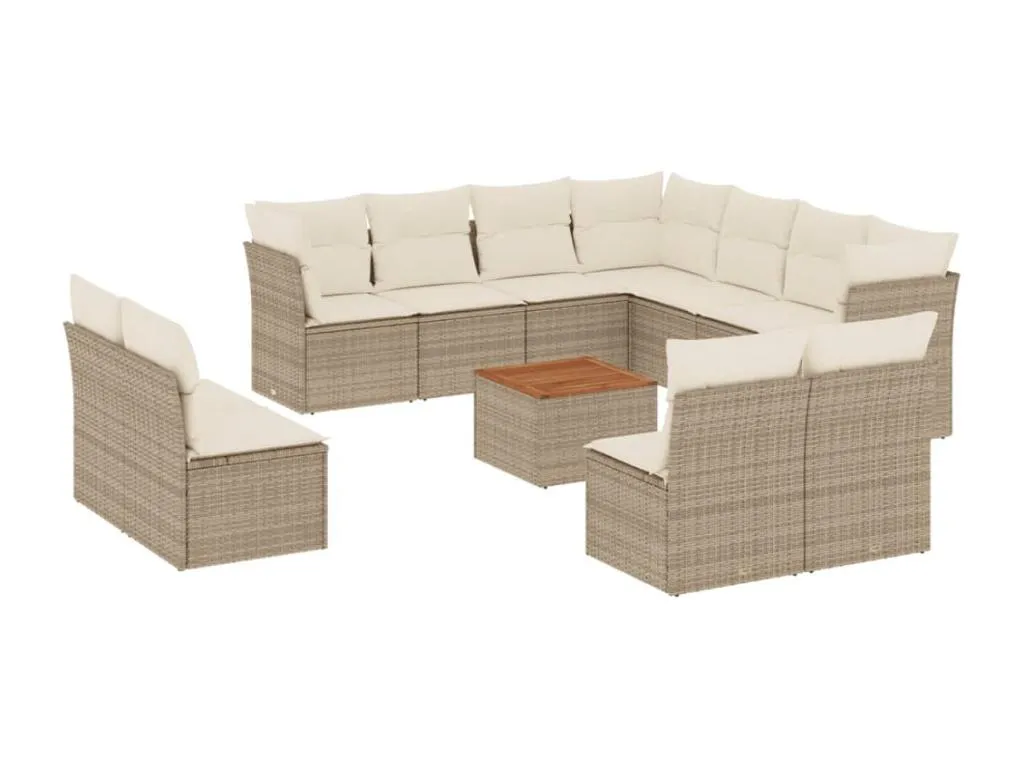 Set de sofás de jardín 12 pzas y cojines ratán sintético marrón Beige