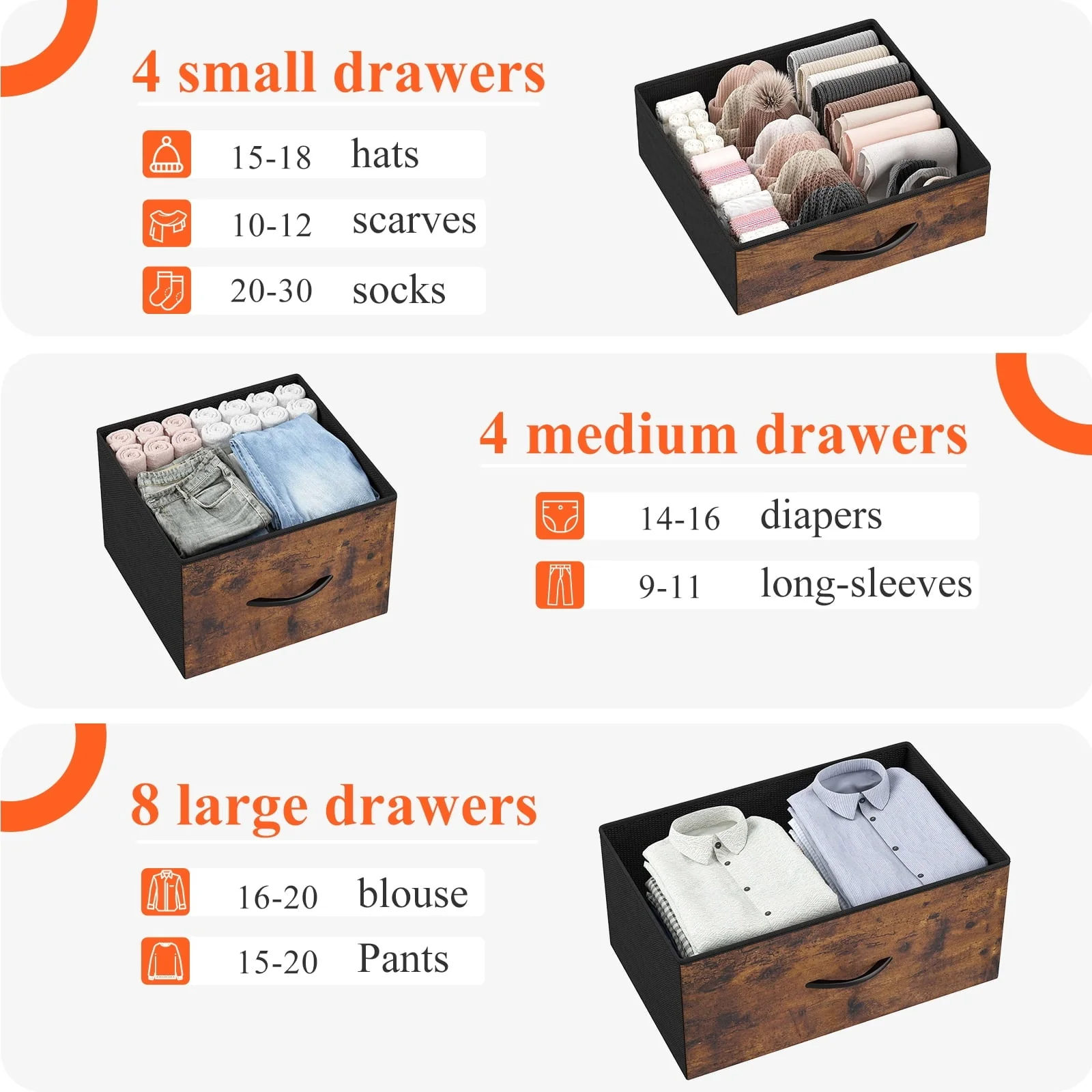 EnHomee Large Dresser for Bedroom Furniture Dresser with 16 Drawers Fabric Tall Dresser Closet Dresser Chest of Drawers Clothes Storage Slim for Living Room Office, Rustic Brown Wood Grain Print - Image 13