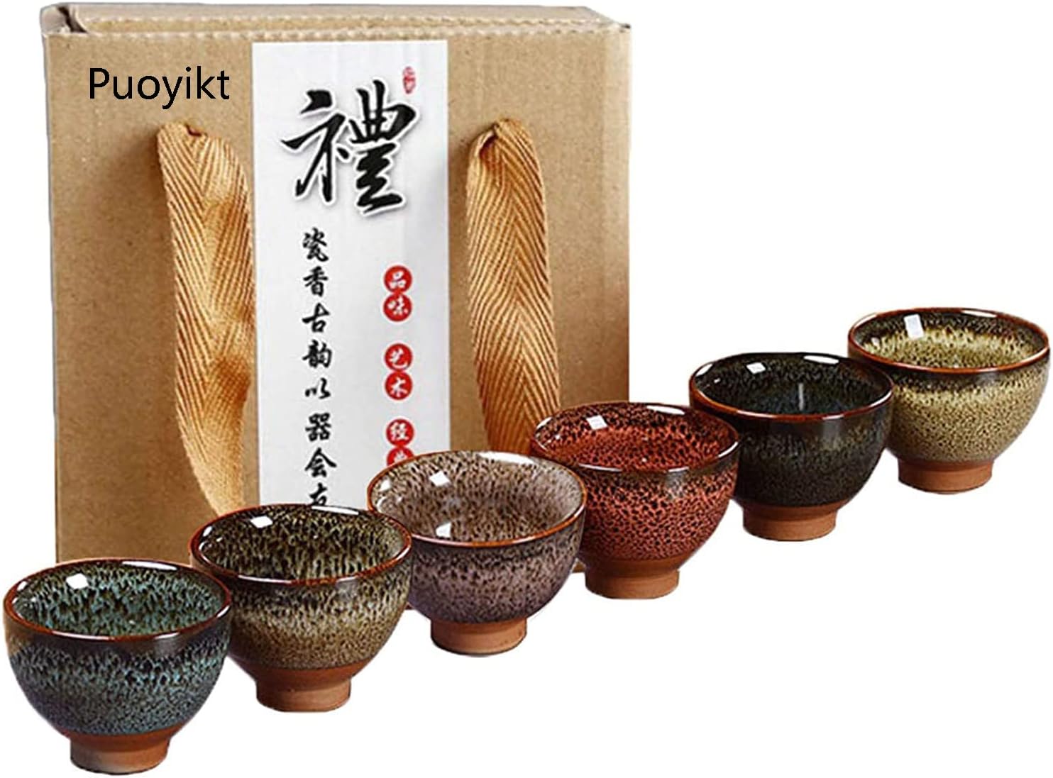 6pc Ceramic Kung Fu Tea Set, Japanese Tea Cup, Sake Cup, 2.1oz Capacity, 6 Colors