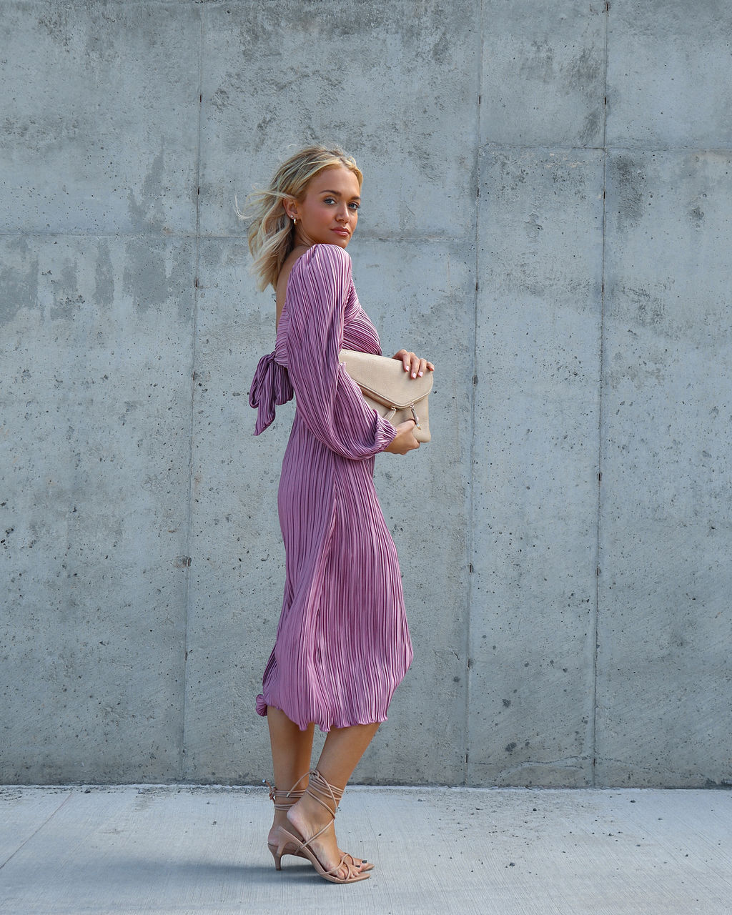 Very Impressed Plisse Cutout Midi Dress - Mauve - Se7enfashion