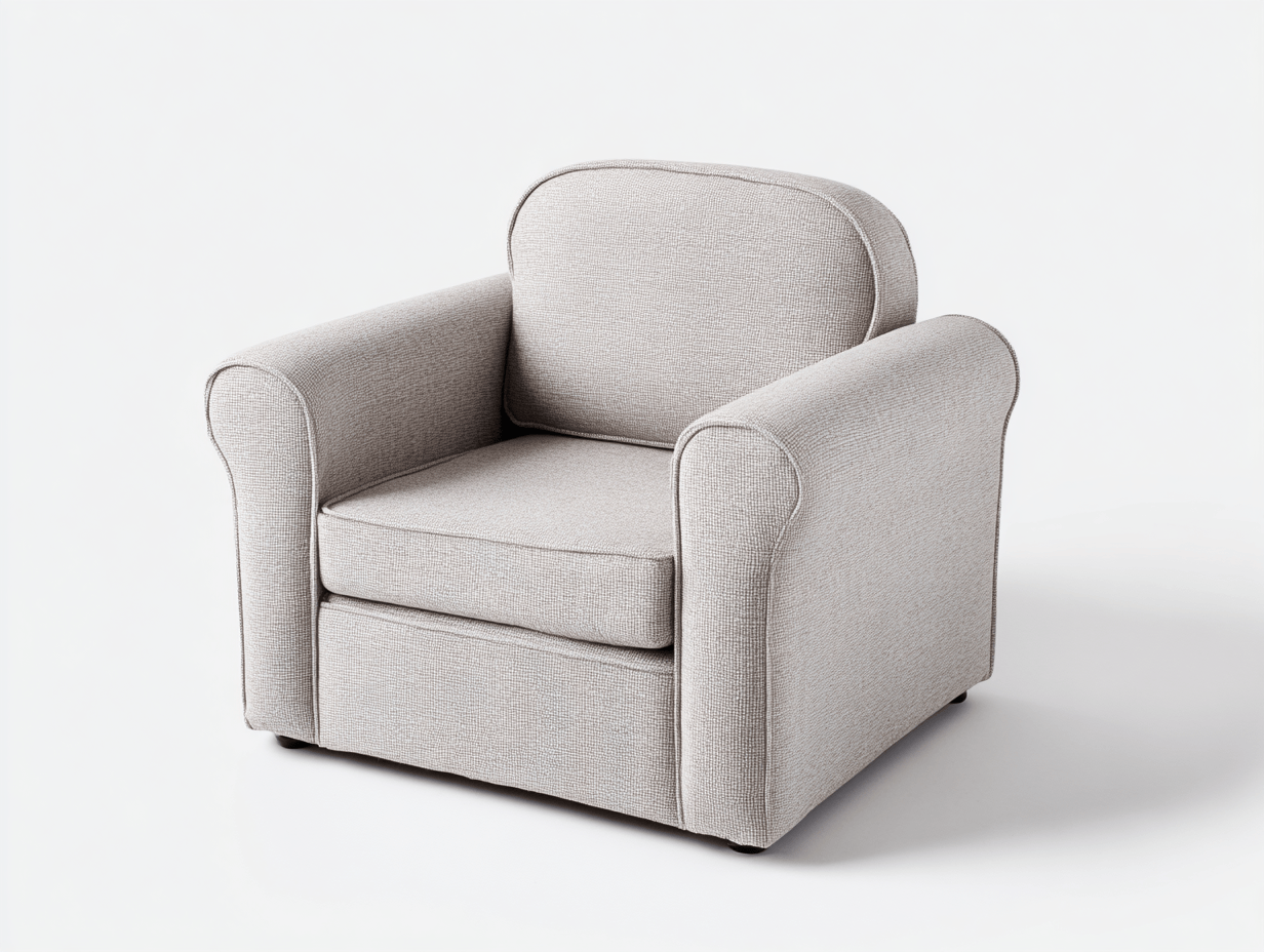 Sillón individual de tela gris claro 85×90×88 cm – estilo clásico con un respaldo acolchado