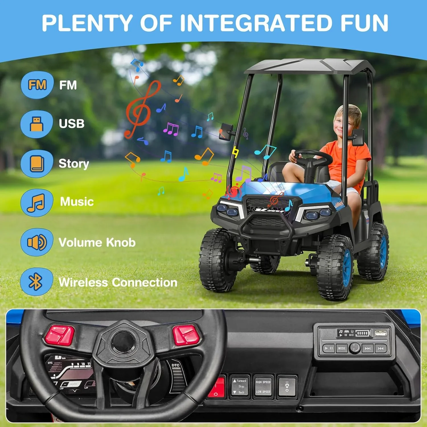 R9 24V Children's Golf Cart with Remote Control Removable Awning