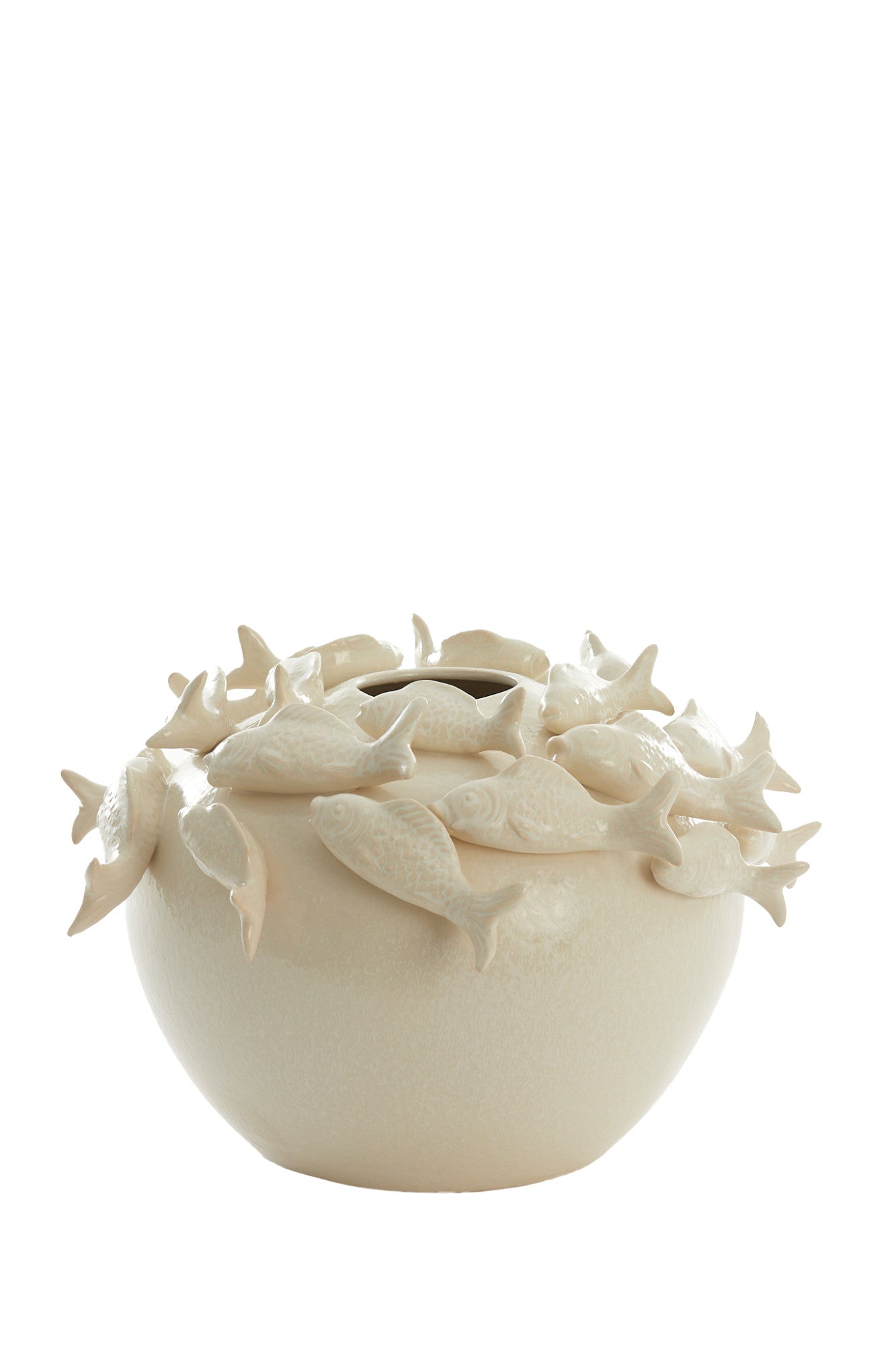 Light & Living keramiek vaas FISH in crème – Ø40x27 cm
