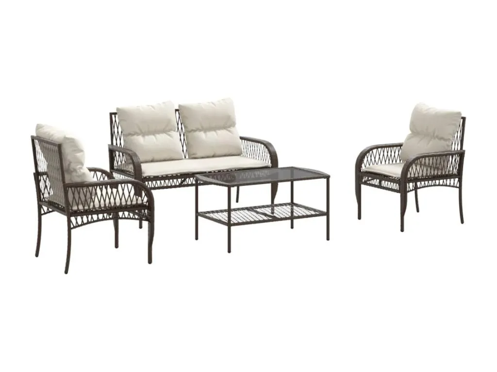 Set de sofás de jardín 4 pzas y cojines ratán sintético marrón lnxq11735