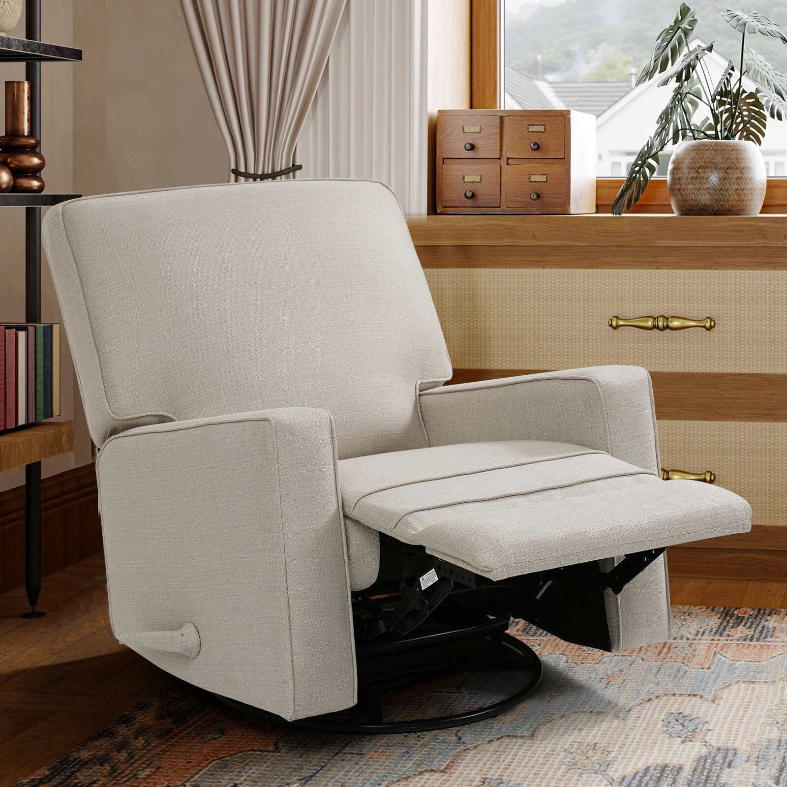 Manual Recliner Nursery Glider & Swivel Rocking Recliner Chair, Fabric
