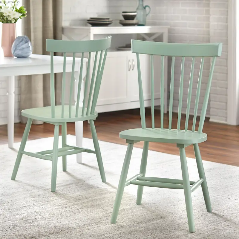 Set of 2 Spindle Back Dining Chairs Solid Rubberwood Farmhouse Style