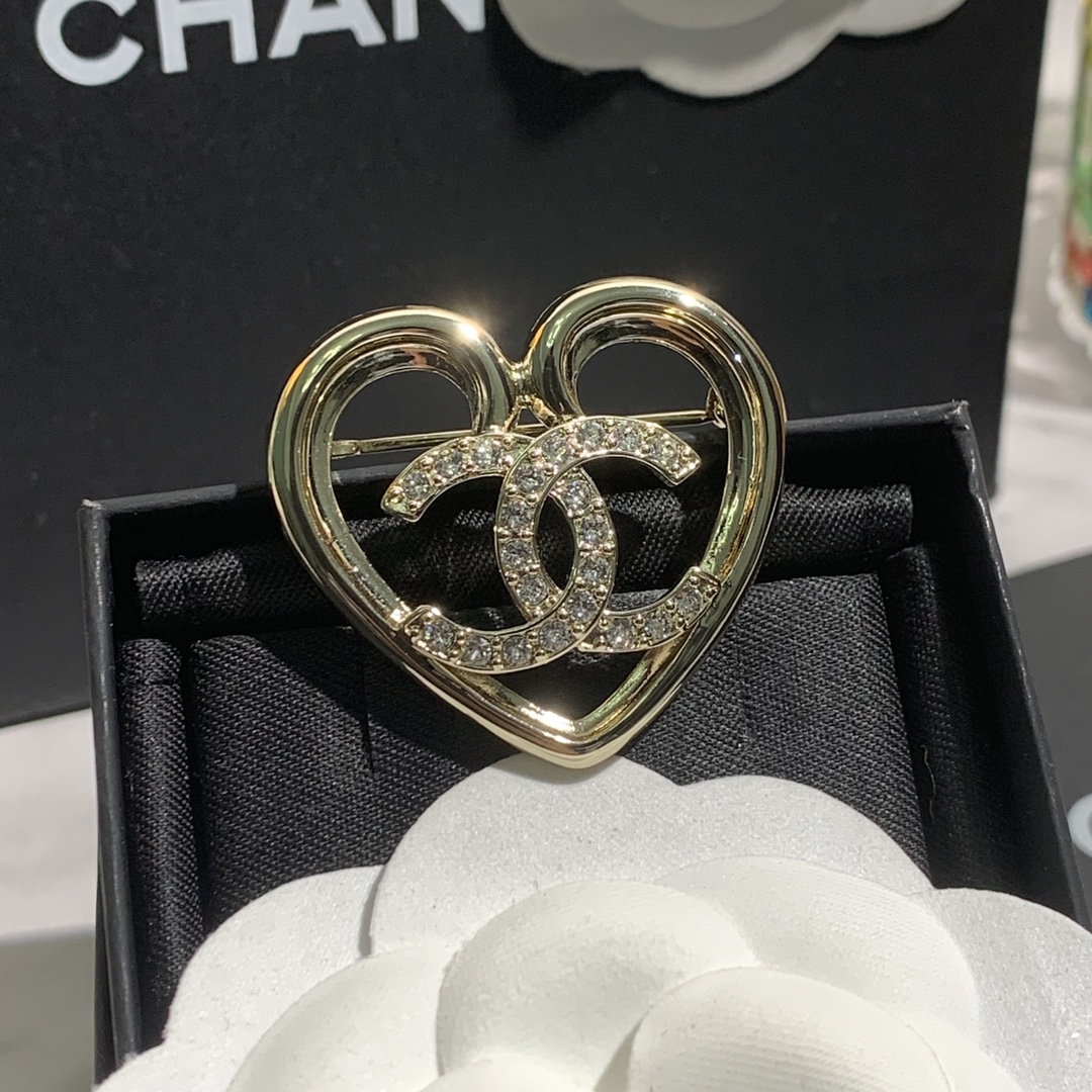 Chanel Light Gold Hollow Heart Brooch - Original Replica Club