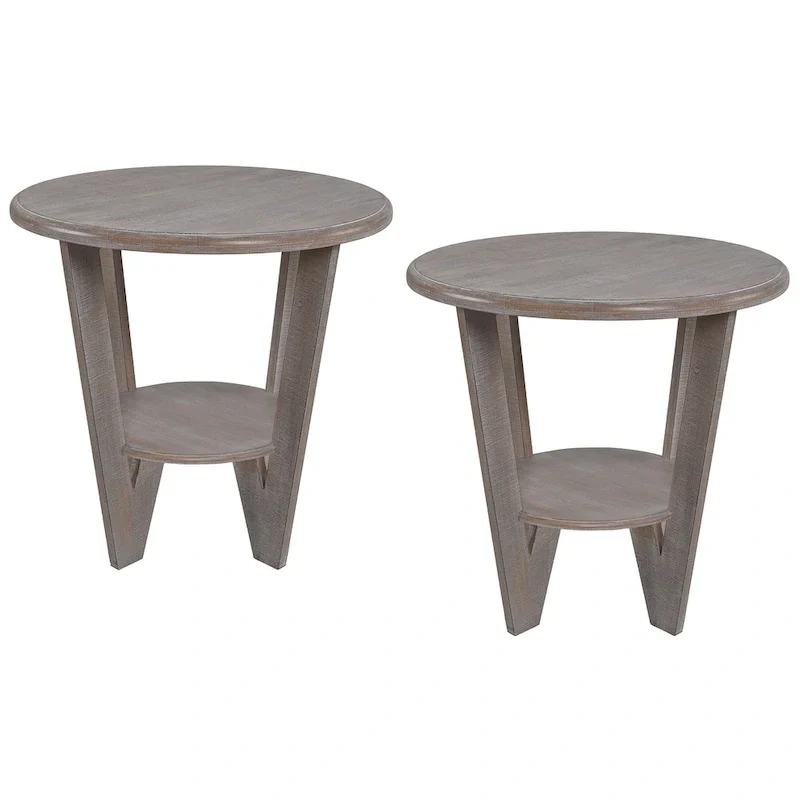 COZAYH Set of 2 Rustic Farmhouse End Tables with Storage Shelf - Vintage Grey French Country Accent Side Tables