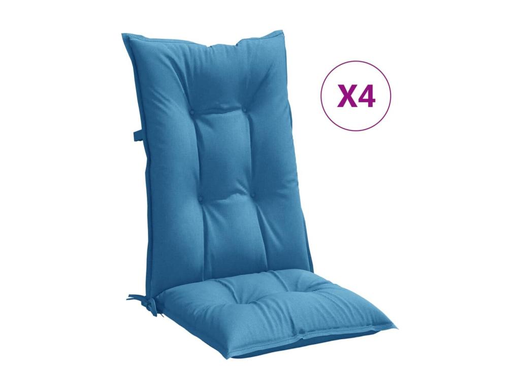 Cojines silla respaldo alto 4 uds tela azul melange 120x50x7 cm