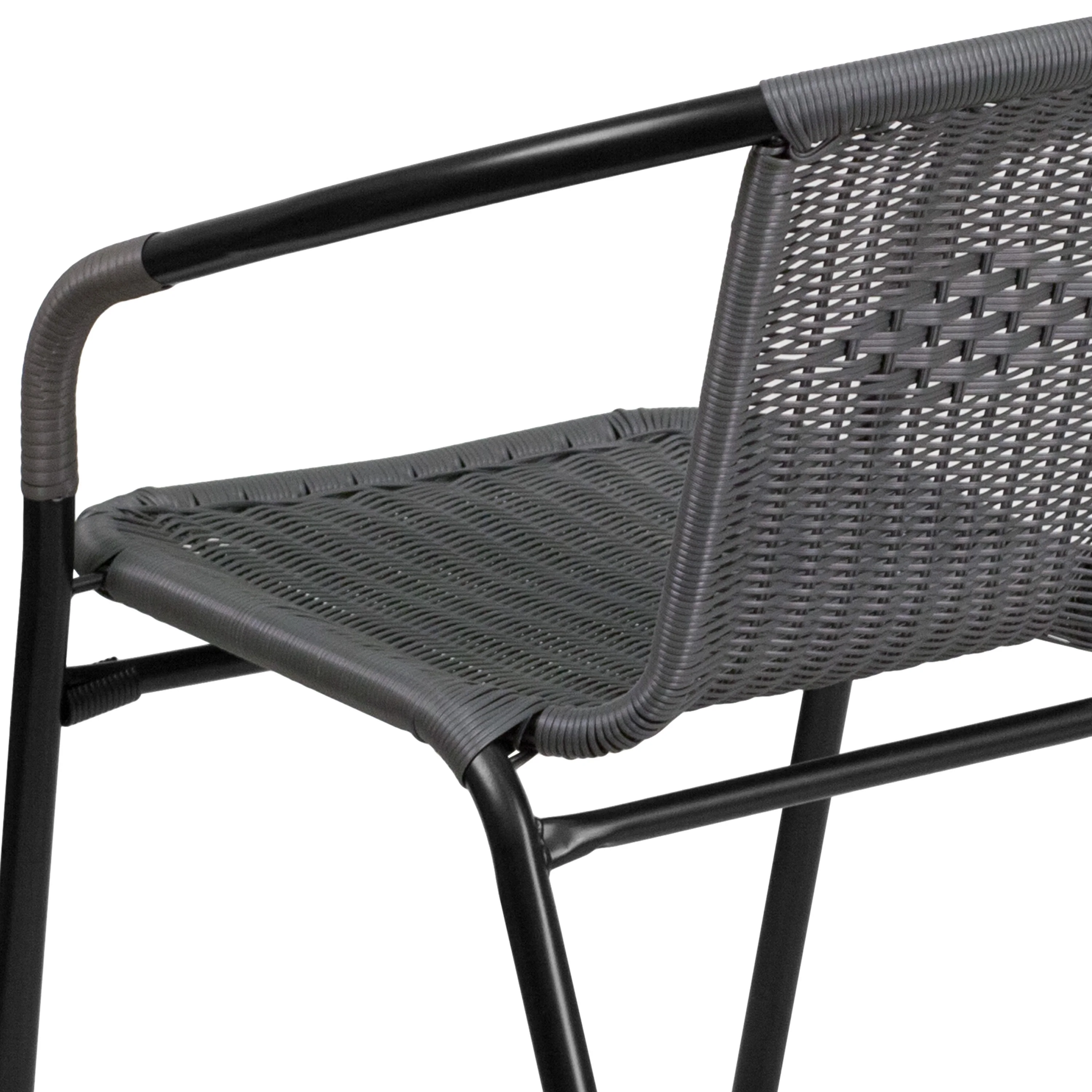 Emma + Oliver Indoor/Outdoor Stacking Rattan Restaurant Patio Chairs, Set of 2, Gray - Image 12