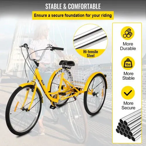 26-Inch 7-Speed Adult Tricycle With Front Basket And Shopping Rack - Image 4 26-Inch 7-Speed Adult Tricycle With Front Basket And Shopping Rack - Image 4