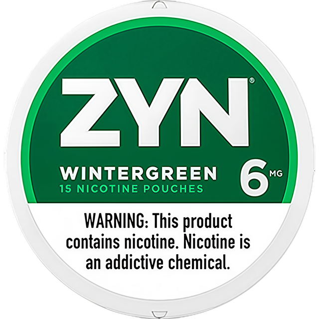 ZYN Wintergreen 6mg nicotine pouches — Mini Dry can with 15 normal-strength wintergreen pouches