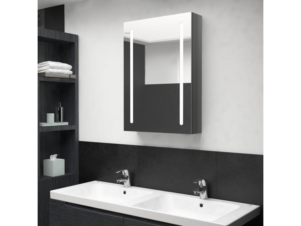 Armario de baño con espejo LED gris brillante 50x13x70 cm