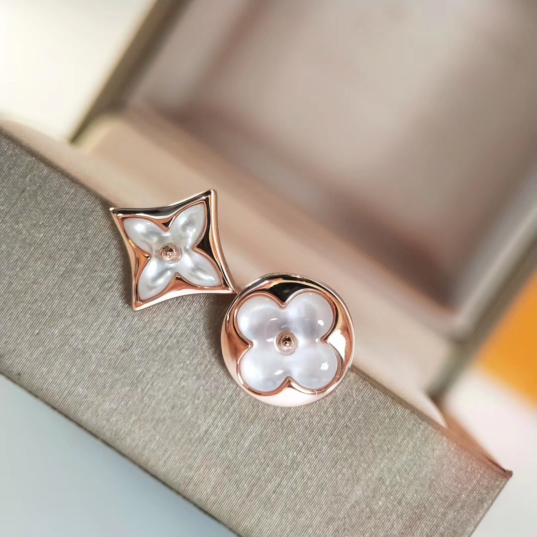 Louis Vuitton Dainty Rose Gold White Mother of Pearl Stud Earrings - Original Replica Club