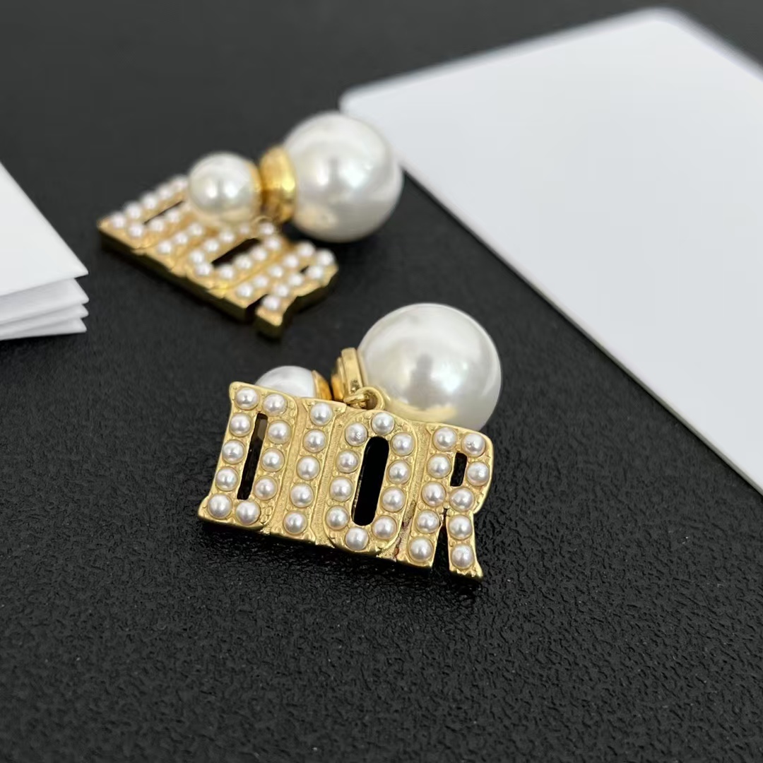 Pearl Paved Dior Letters Earrings - Original Replica Club