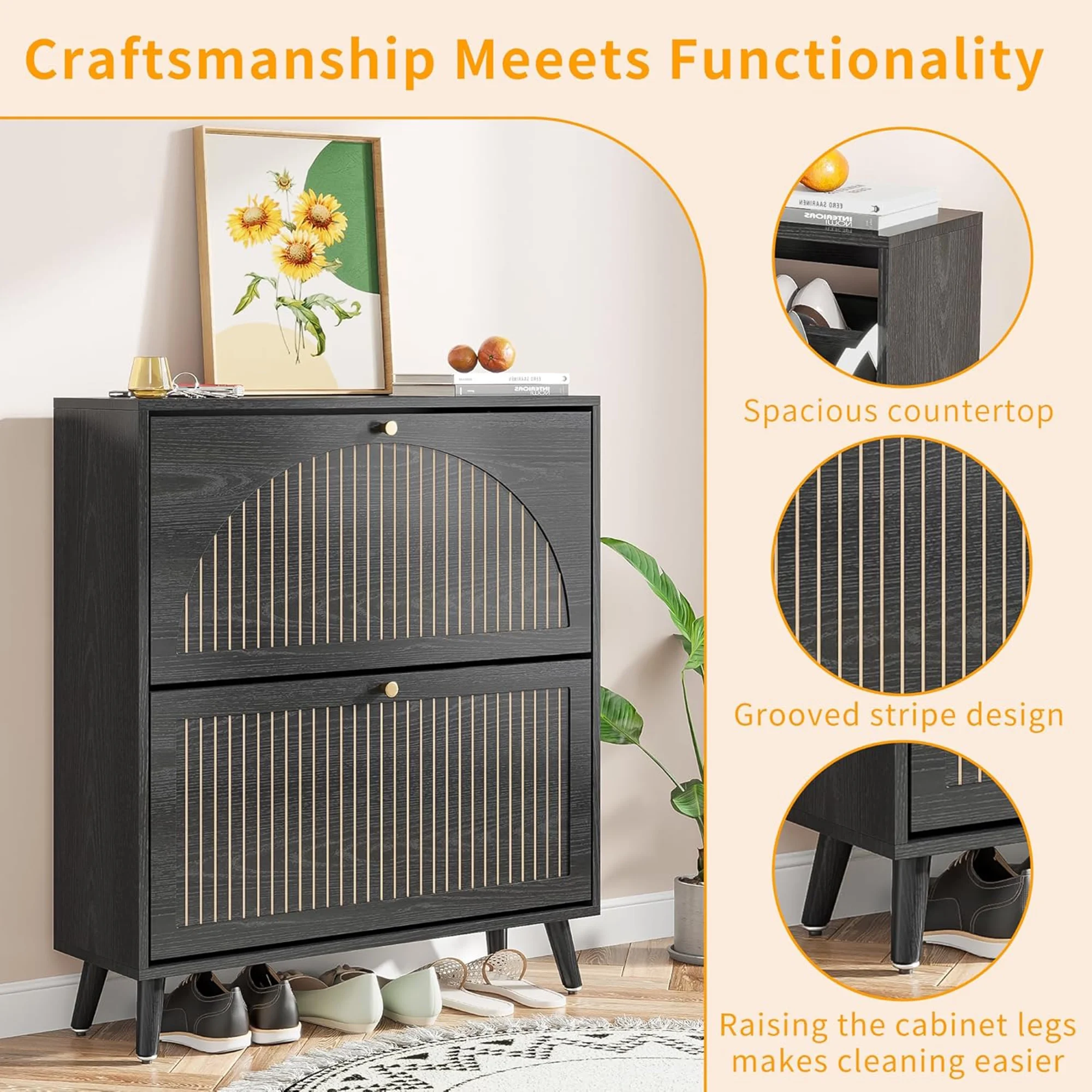 Shoe Storage Cabinet with 2 Flip Drawers, Modern Shoe Cabinet Storage for Entryway, Entryway Shoe Storage - Image 17