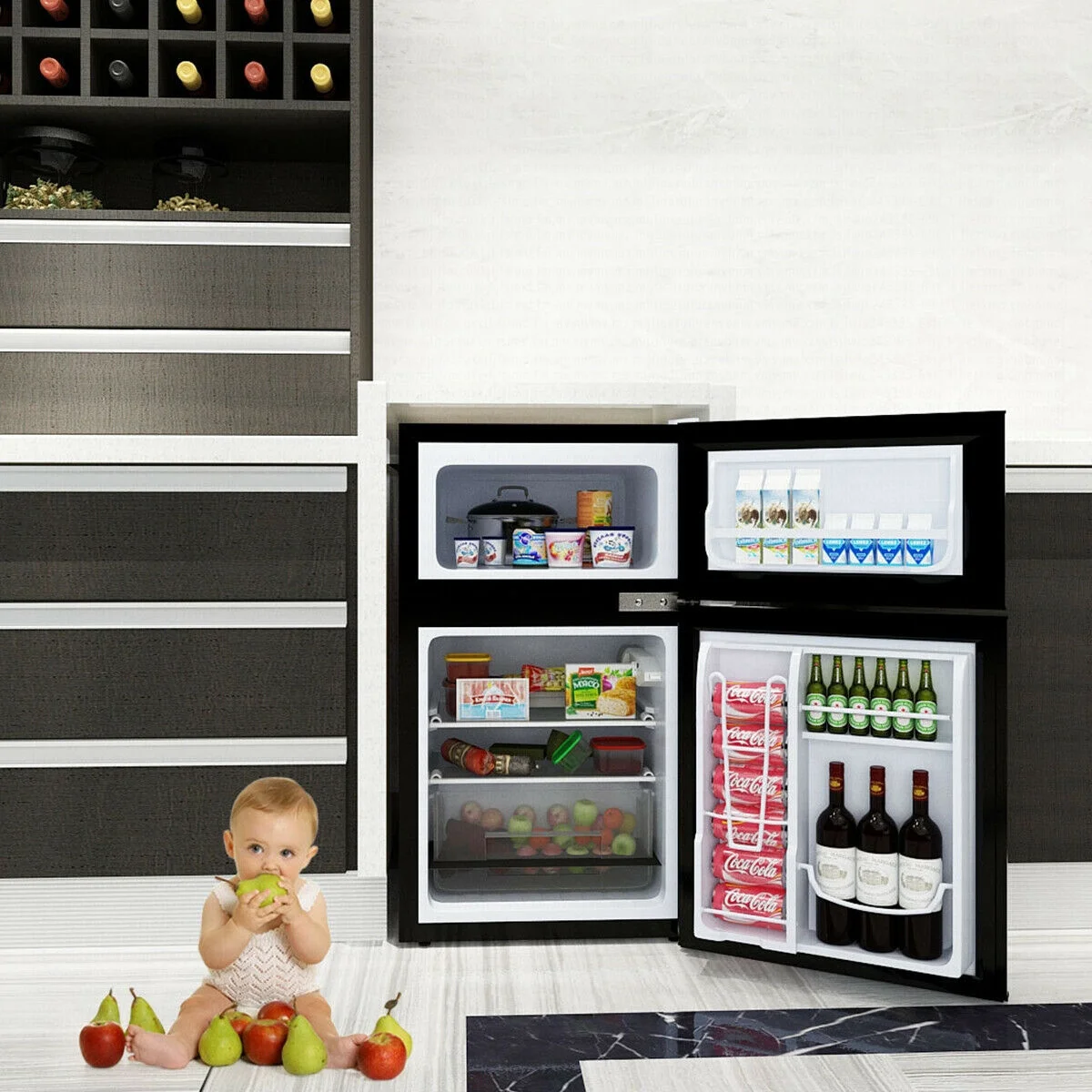 Costway Refrigerator Small Freezer Cooler Fridge Compact 3.2 cu ft. Unit, Grey - Image 4