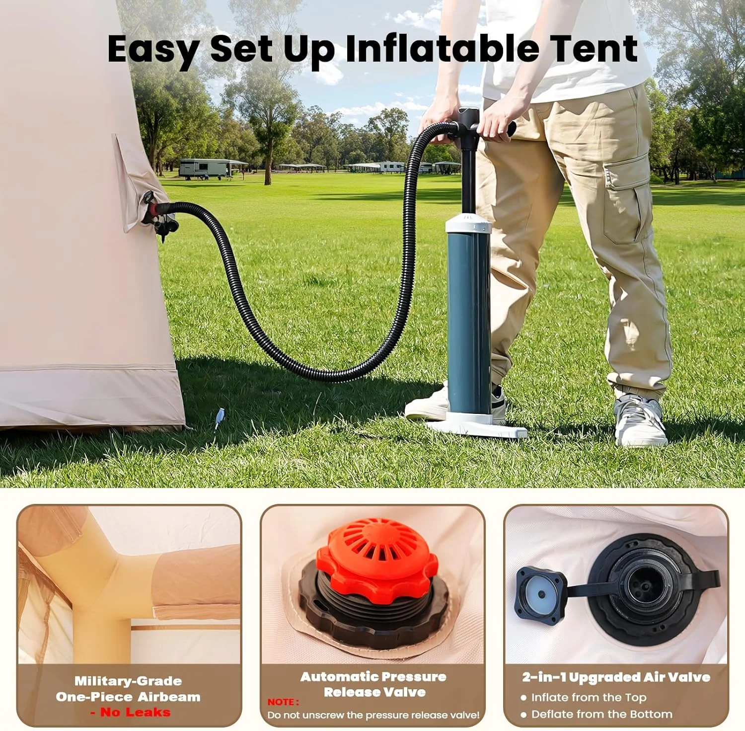 Lilypelle 4-6 Person Blow Up Inflatable Tent with Stove Jack, Hot Tent for Camping with Hand Pump, Waterproof Inflatable Camp Tent with Mesh Windows, Easy Setup Glamping Inflatable House - Image 22