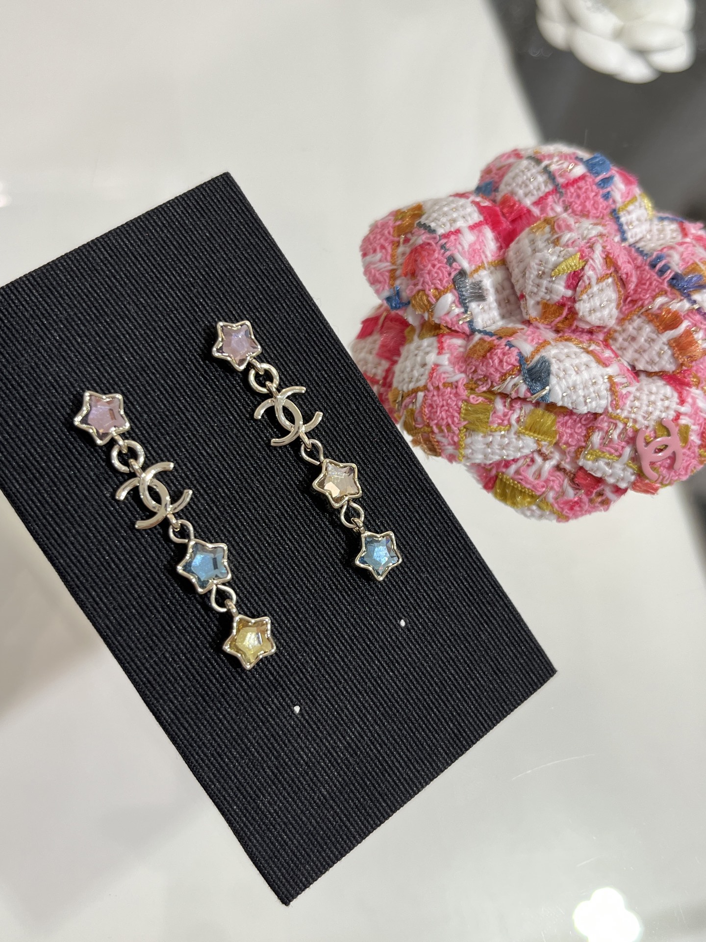 Chanel Asymmetric Colorful Crystal Star Tassel Earrings - Original Replica Club
