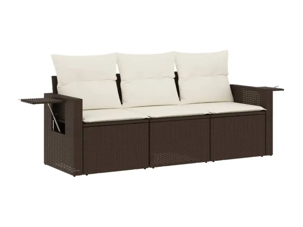 Set sofás de jardín 3 piezas y grande cojines ratán sintético moderno marrón ogvy61056