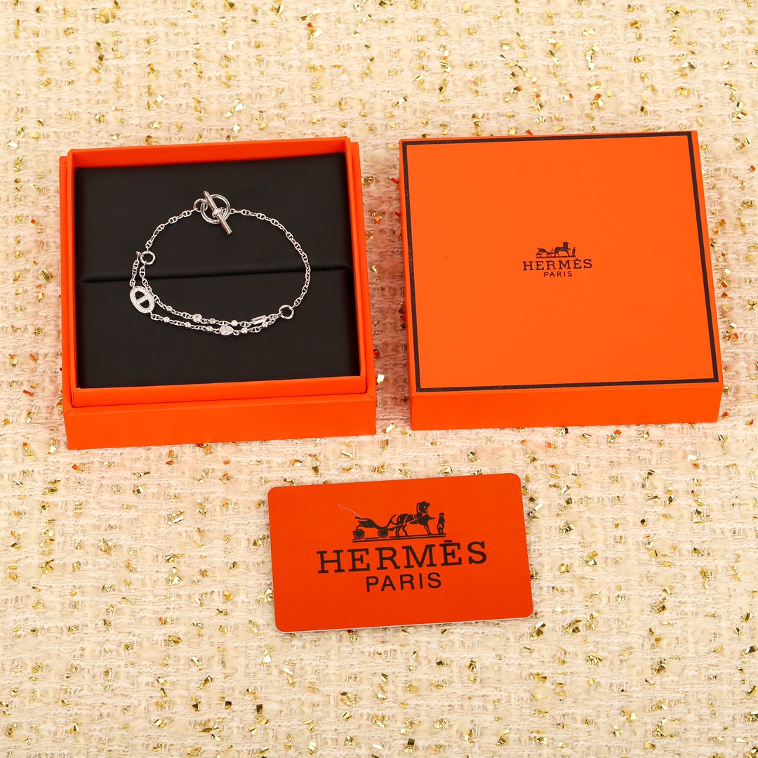 Hermes OT Clasp Two Layers Pig Nose Silver Bracelet - Original Replica Club