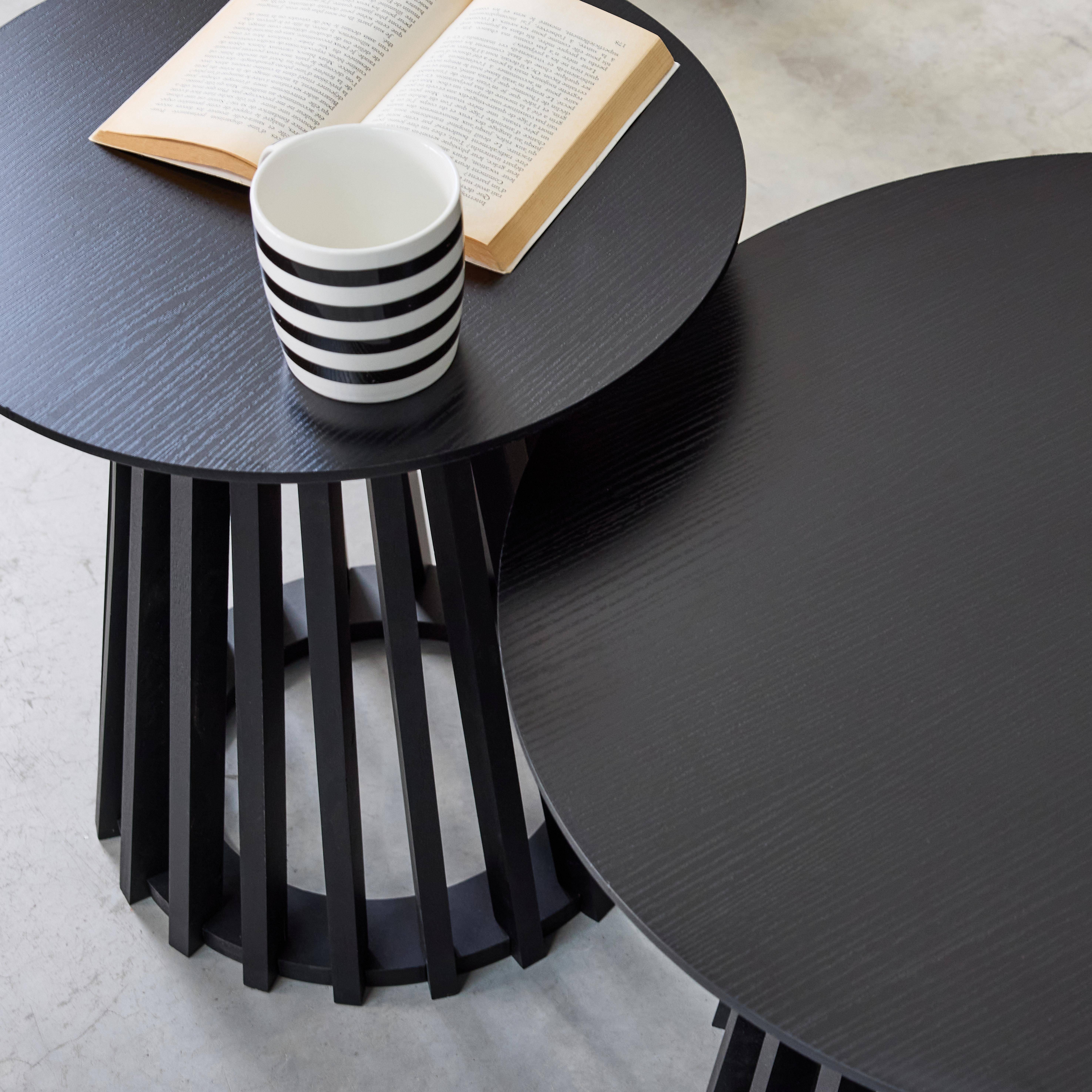 Clara - Mesa de centro redondas de efecto madera y abeto, set de 2