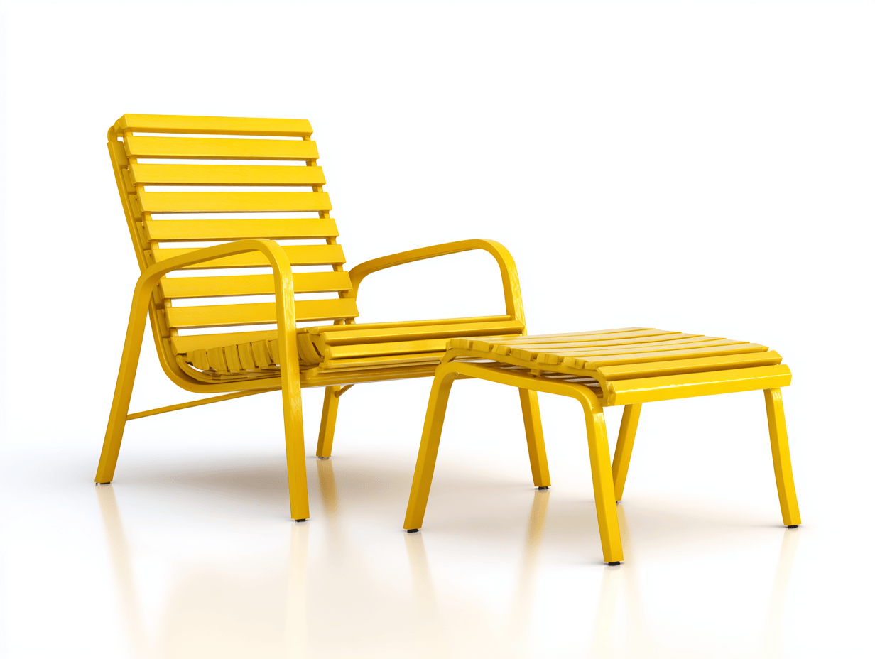 Sillón de exterior con reposapiés – estructura metálica amarilla